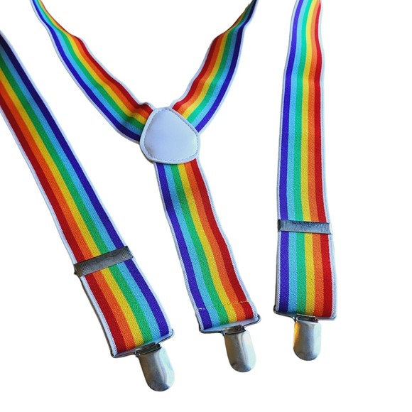 Rainbow Suspenders Striped Clip n Grips Adjustable Pride Adult Youth Teen Unisex - Picture 1 of 6